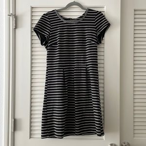 Mason Jules Black and Cream Striped Dress with Jeweled Neck Detail